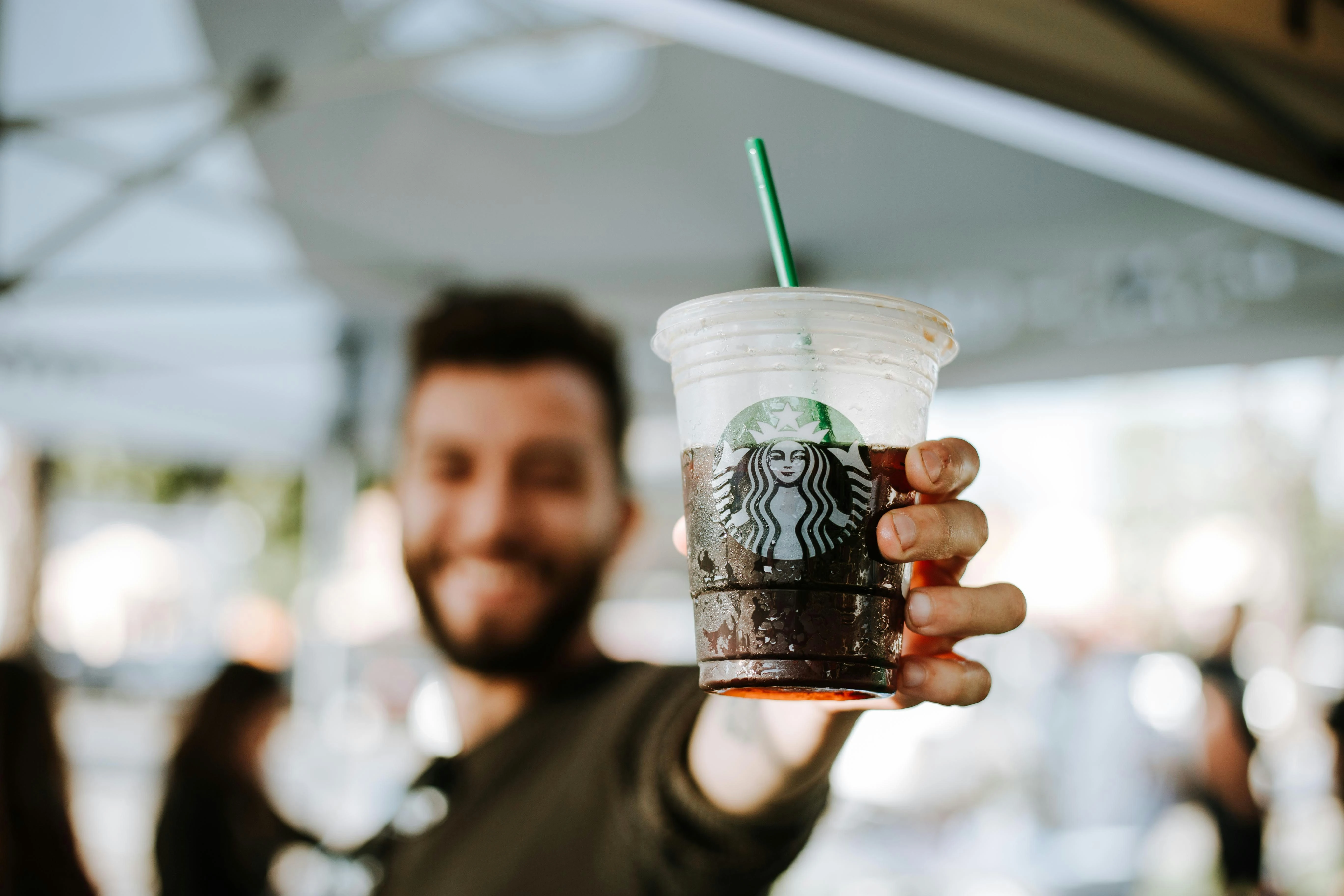 Person holding a Starbucks iced coffee drink